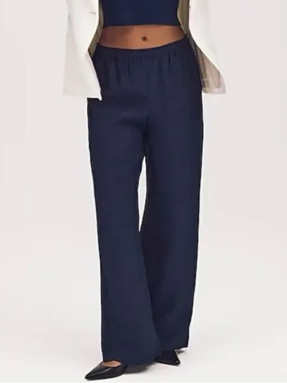 J. Crew | Women’s Navy Blue Stratus Textured Satin Pull On Wide-Leg Pants Size S